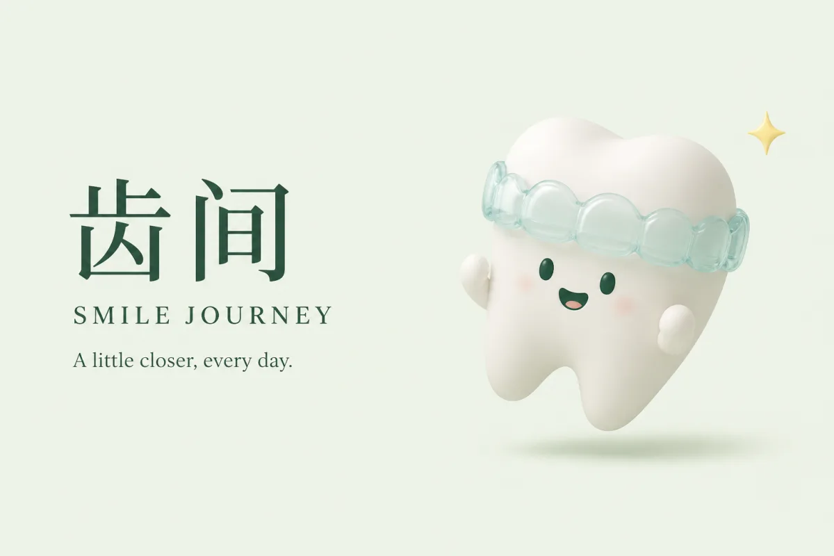 戴着透明牙套的微笑伙伴与齿间品牌画面